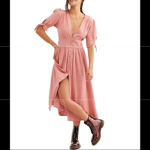 Free People Pink Asymmetrical Wrap Sundress